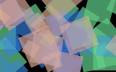 Koyu arkaplanda çok renkli yarı şeffaf kareler. 3B illüstrasyon