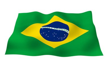 Brezilya bayrağı sallayarak. Ordem e Progresso. Sipariş ve ilerleme. Rio de Janeiro. Güney Amerika. Devlet sembolü. 3D çizim