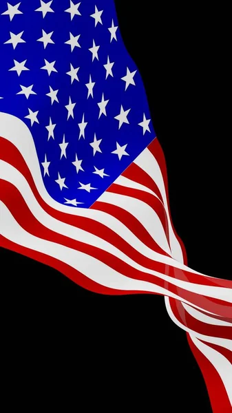 暗い背景に米国の旗を振っています 星とストライプ アメリカ合衆国の象徴 3Dイラスト — ストック写真