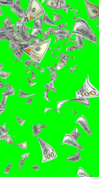 Banconote Dollari Volanti Isolate Chromakey Soldi Volano Aria 100 Banconote — Foto Stock