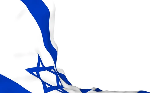 以色列的国旗 以色列国的国家象征 蓝星大卫的蓝星 介于白色田野上两条水平蓝色条纹之间3D说明 — 图库照片