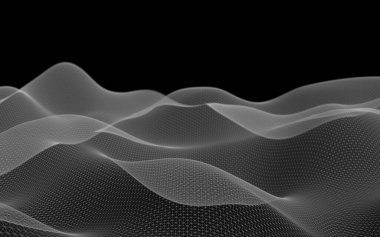 Siyah arka plan üzerinde soyut gri manzara. Siber uzay şebekesi. merhaba teknoloji ağı. 3d teknoloji illüstrasyon. Alan derinliği. 3d illüstrasyon