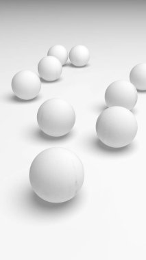 Beyaz soyut arka plan. Beyaz toplar beyaz arka planda izole edilmiş. 3B illüstrasyon