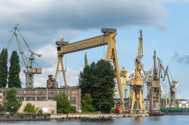 Szczecin shipyard (Stocznia Szczecinska SA). Poland. 08-28-2017. The Ports of Szczecin and Swinoujscie with Szczecin shipyard are one of the largest port complexes at the Baltic Sea. clipart