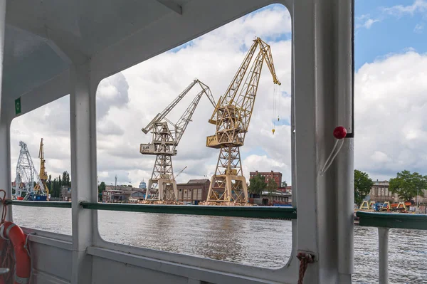 Ship Port Szczecin River Odra Poland 2017 Cranes Port Ports — Stock Photo, Image