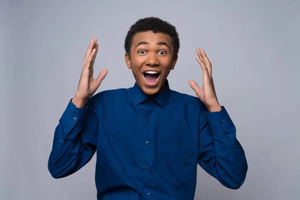 African American teenager in denim shirt — Stock Photo, Image