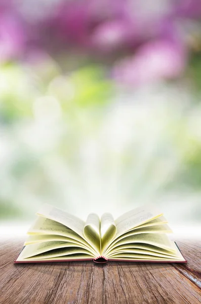 Open book on a wooden table — Stock Photo, Image