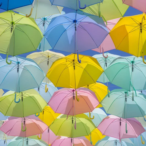 bright multicolored umbrellas