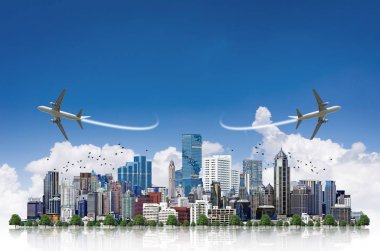 Modern binalar üzerinde uçan uçaklar 