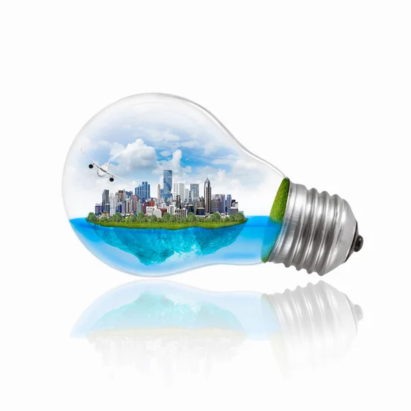 Lamp met Eco vriendelijke stad — Stockfoto