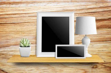 lamba ve saksı kaktüs ile resim çerçeveleri