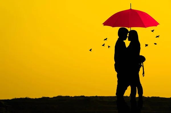 Silhouettes of romantic couple — Stock Photo, Image