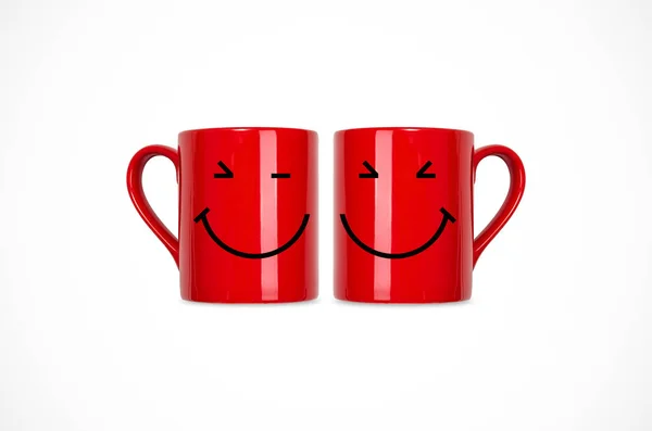 Copos de café sorrindo vermelho — Fotografia de Stock