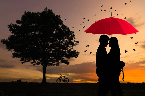 Silhouettes of romantic couple — Stock Photo, Image