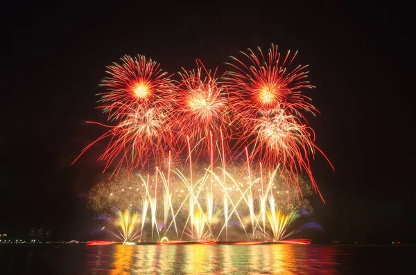 Coloridos fuegos artificiales en el cielo negro — Foto de Stock