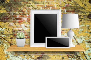 lamba ve saksı kaktüs ile resim çerçeveleri