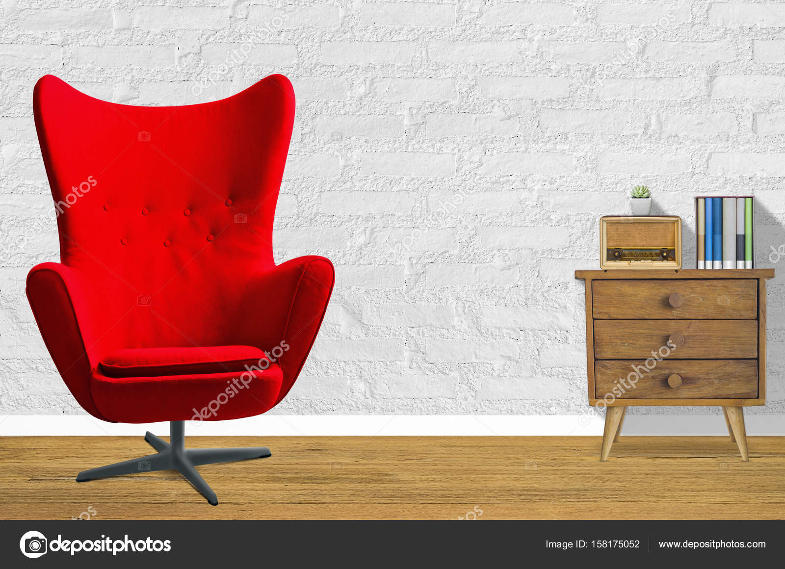 Old Wooden Red Chair Red Chair And Old Wooden Dresser Stock
