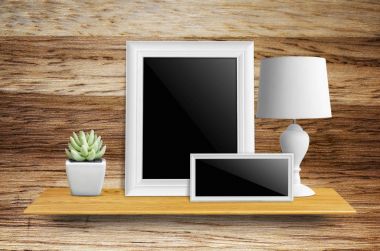 lamba ve saksı kaktüs ile resim çerçeveleri