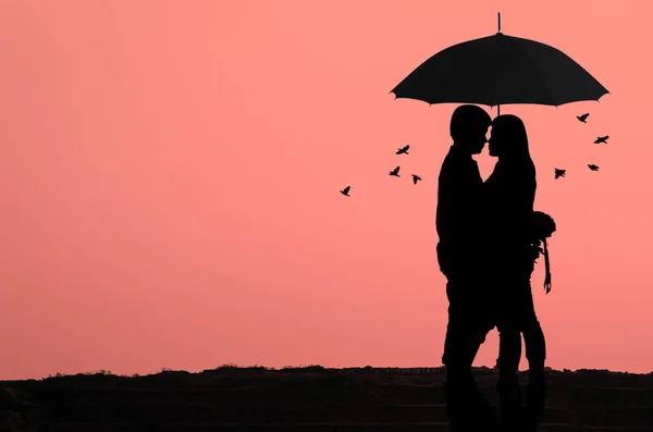 Siluety romantický pár — Stock fotografie