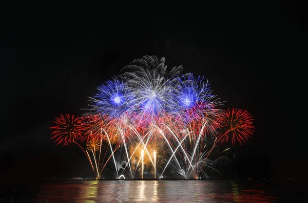 Coloridos fuegos artificiales en el cielo negro — Foto de Stock