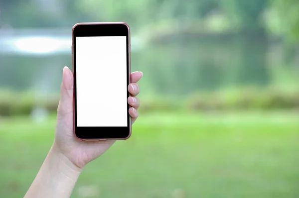 Frau hält Handy in der Hand — Stockfoto