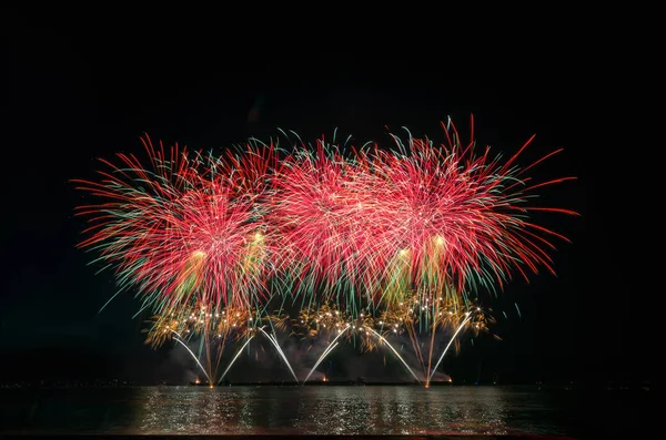 Coloridos fuegos artificiales en el cielo negro — Foto de Stock