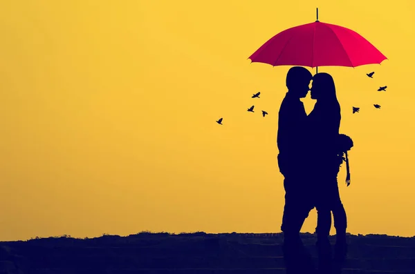 Silhouette of couple against the sunset sky — Stock Photo, Image