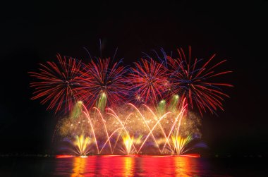  Kara gökyüzünde havai fişekler.