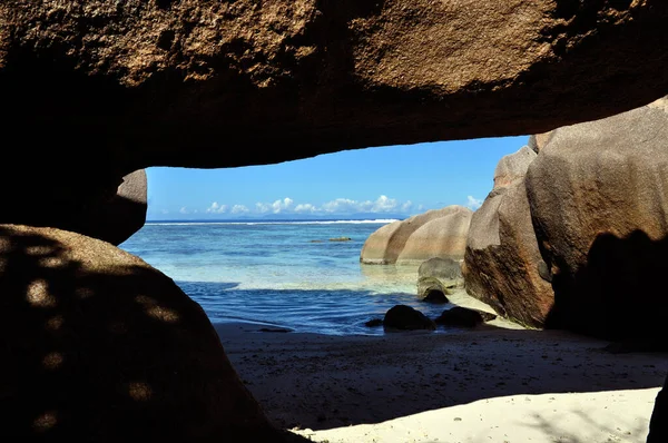 Anse Argent Digue Adası Seyşeller Granitik Kayalıkları Olan Idyllic Plajı — Stok fotoğraf