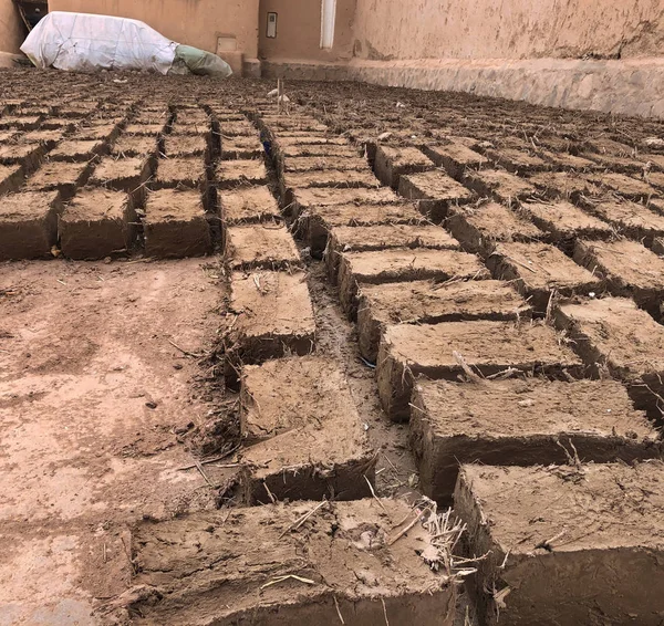 Clay and straw bricks, handmade left to dry in the sun, Morocco ...