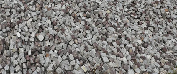 Bruk Kamienny Szary Bruk Dla Budownictwa Drogowego Tło — Zdjęcie stockowe