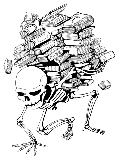 Book Pile Skeleton — Stock Vector