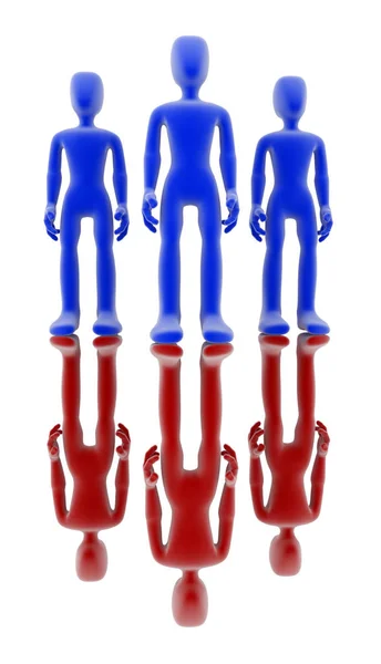 Blauwe figuur Red gespiegeld — Stockfoto