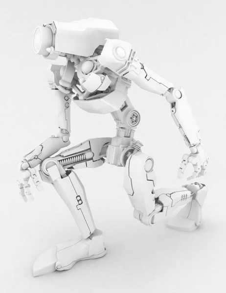 Slim Robot, on one knee, White — Stock Photo, Image