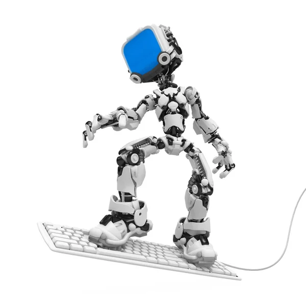 Blue Screen Robot, Keyboard Surf — Stock Photo, Image