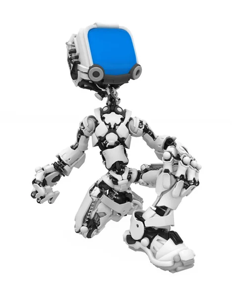 Modrá obrazovka Robot, klečet — Stock fotografie