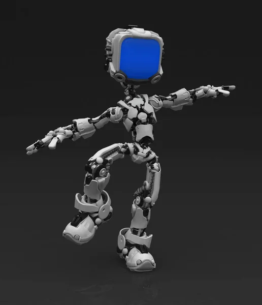 Робот с синим экраном, балансирующий, темный — стоковое фото