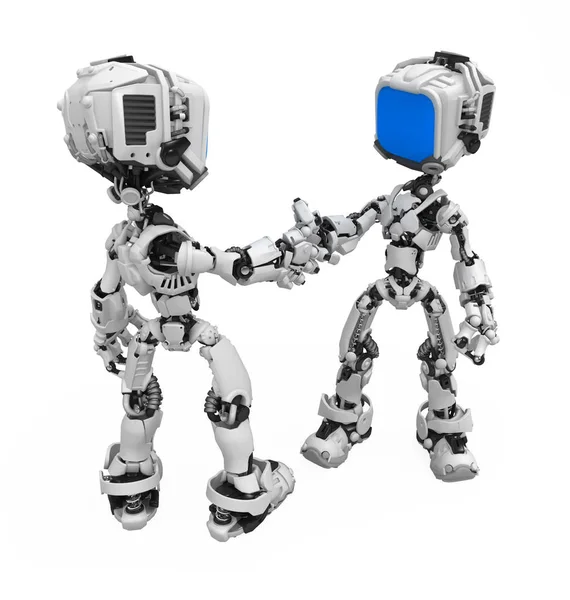 Blå skjerm-robot, håndtrykk – stockfoto