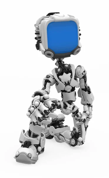 1 つの膝の上のブルー スクリーン ロボット — ストック写真