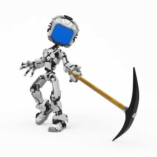 블루 스크린 로봇, 곡 괭이 — 스톡 사진