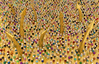 Çizgi film kalabalık, altın yükselişi