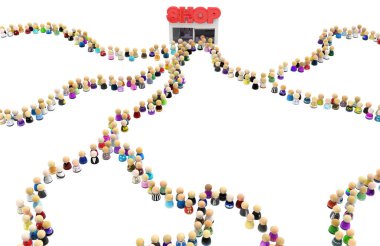 Çizgi film kalabalık, dükkanı sıraları