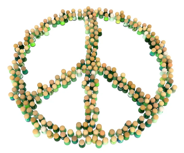 Cartoon Crowd, Green Peace Sign — Stock Photo, Image