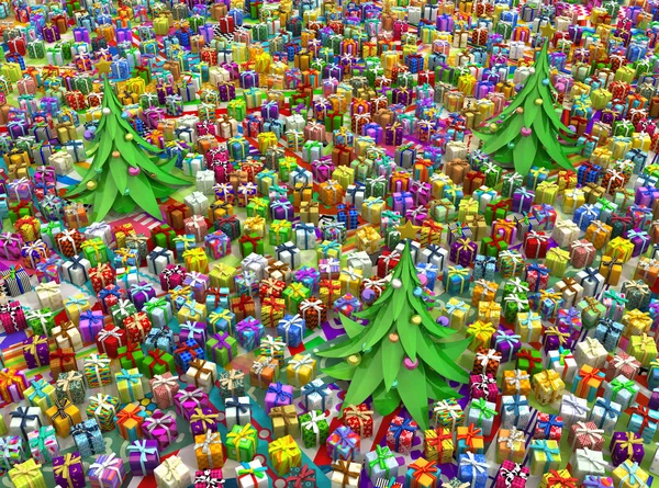 Geschenken selectie kerstbomen — Stockfoto