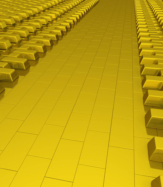 Golden reserve empty storage surface, 3d illustration, vertical