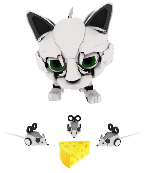 Gatito robótico, ratones de queso —  Fotos de Stock