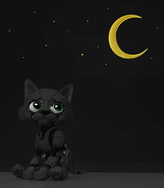 ロボットの子猫、夜 — ストック写真