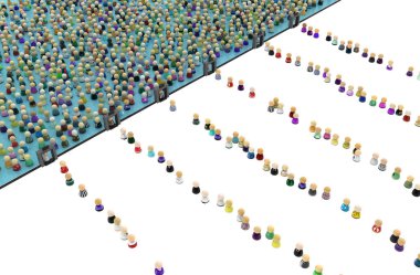 Kalabalık, güvenlik kapıları kenarlık çizgi film