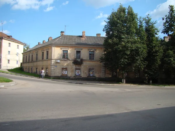 Pskov Tan Diferente Casa Centro Ciudad Como Después Desastre Natural — Foto de Stock