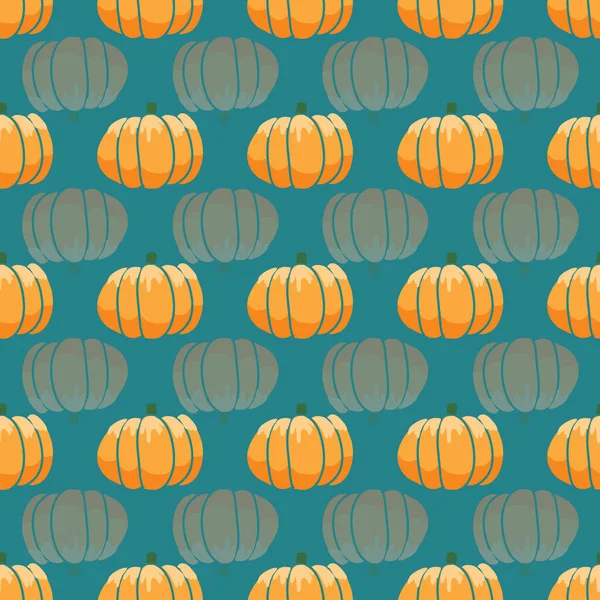 Seamless pumpkin pattern on green background — Stock Vector